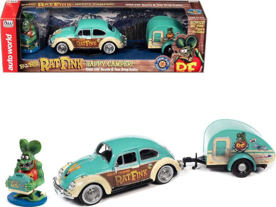 1966 Volkswagen Beetle Camper Rat Fink Figure Trailer