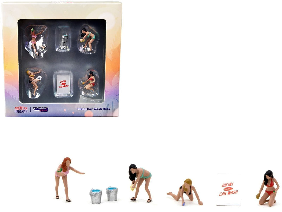 "Bikini Car Wash Girls" 6 Piece Diecast Figure Set (4 Figures and 2 Accessories