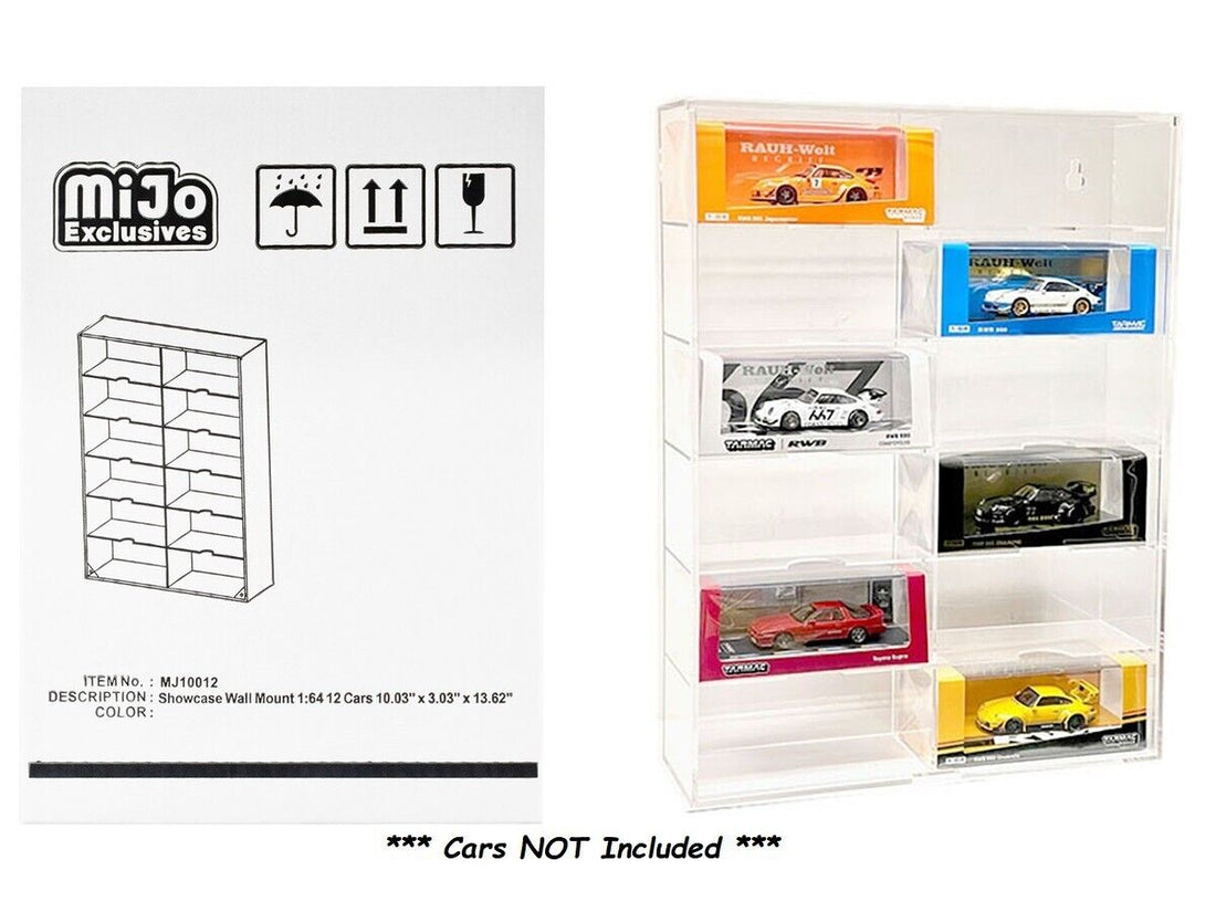 Showcase 12 Cars Display Case for 1/64 Scale Wall Mount Clear
