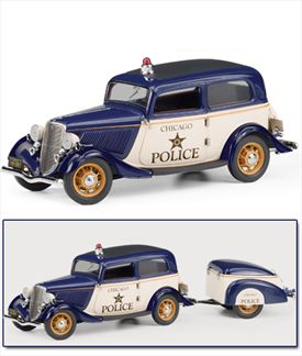 Ford Deluxe Tudor 1933 "Chicago Police Car" Avec Remorque